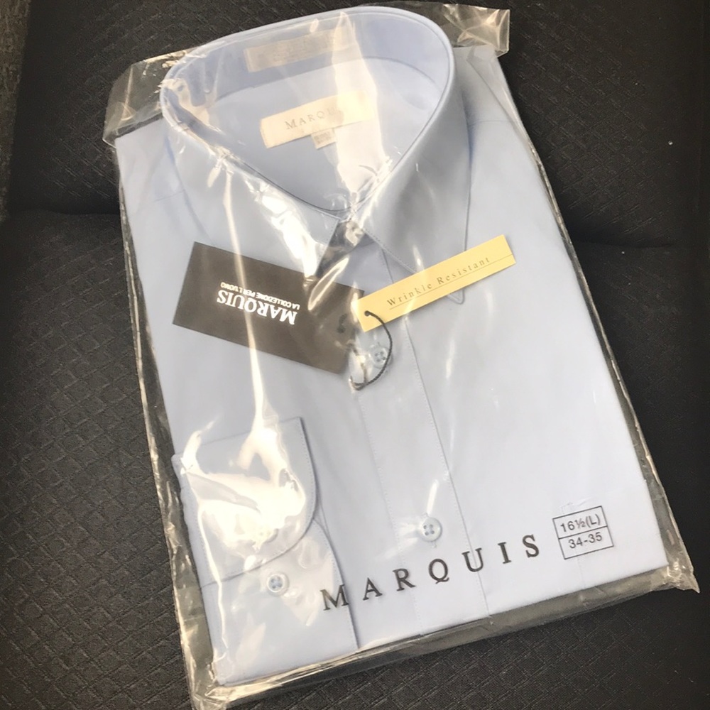 NWT 16.5 34/35 Marquis Wrinkle Button Down Dress Shirt light blue